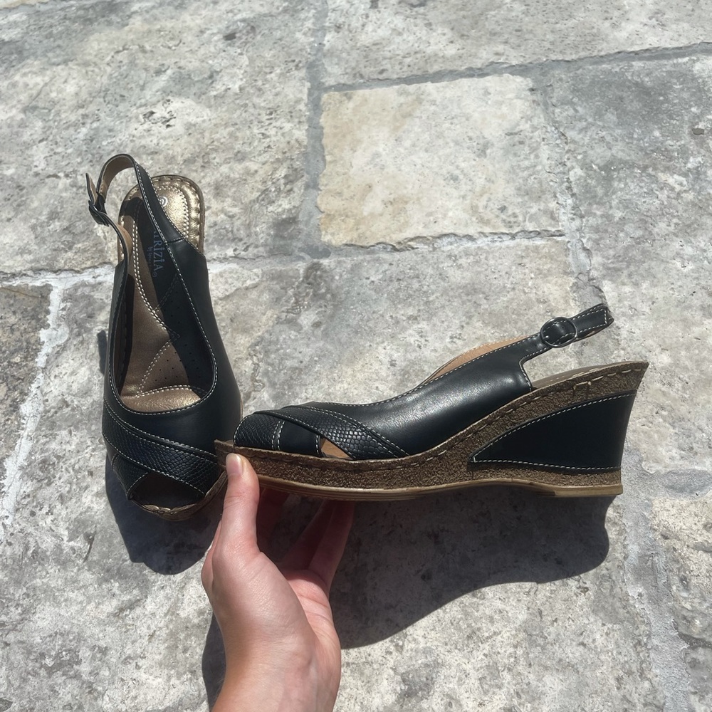 Patrizia Black and brown mini wedges